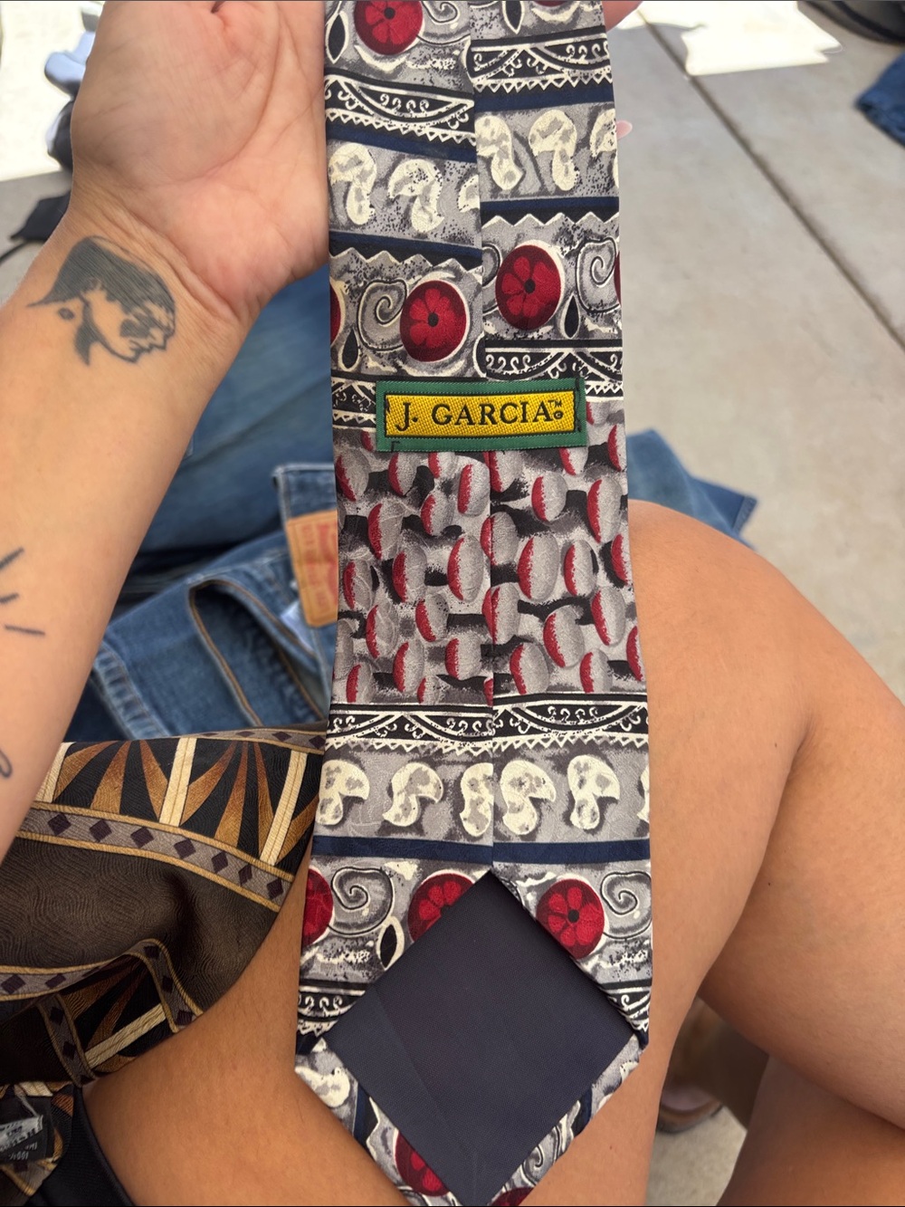 Vintage J. Garcia Patterned Silk Tie in Gray and Red